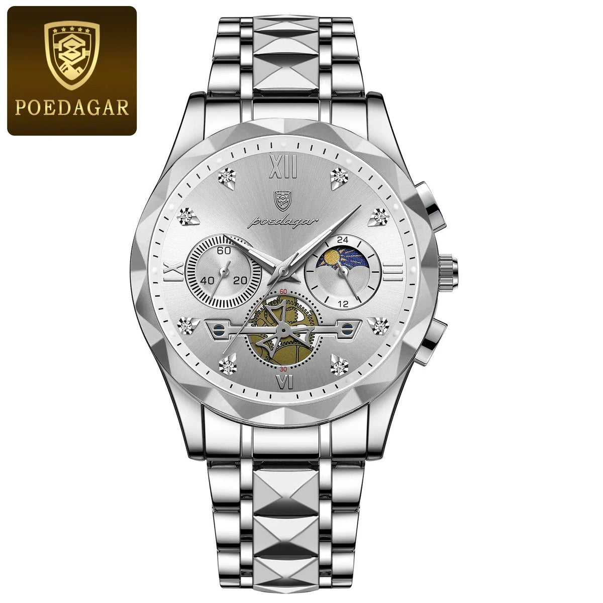 POEDAGAR Luxury Man Wristwatch Chronograph Waterproof Luminous Men Watch Stainless Steel High Quality Sport Men's Quartz Watches Good Vibrations