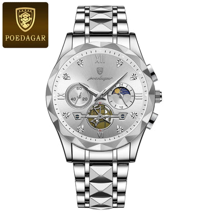 POEDAGAR Luxury Man Wristwatch Chronograph Waterproof Luminous Men Watch Stainless Steel High Quality Sport Men's Quartz Watches Good Vibrations