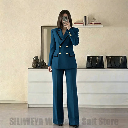 Women's Red Suit Two Piece Set Double Breasted Blazer with Black Trim and Pants Elegant Formal Fashion Daily Casual Party Tuxedo Good Vibrations