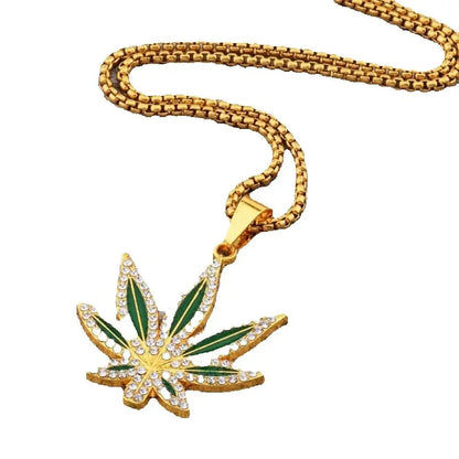 Personalized Punk Hip-hop Jewelry Necklace With Oil Inlaid Diamond Alloy Maple Leaf Pendant And Accessory Material Good Vibrations