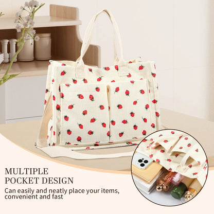 Tote Bag Cute Strawberry Patched Purse for Women Fabric Large Capacity Tote Purse Enduring Tote Bag with Adjustable Shoulder Good Vibrations
