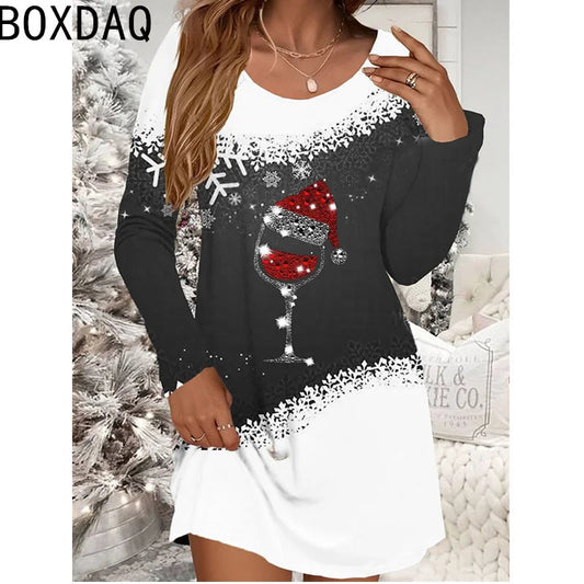 New Hot Selling Christmas Dress Autumn Long Sleeve Casual A-Line Dress Merry Christmas Party Dress For Women Big Size Vestidos Good Vibrations