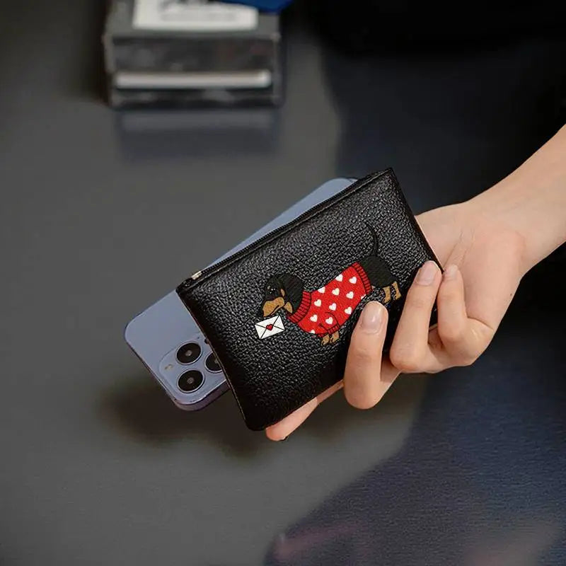 1PC Cartoon Dachshund Coin Purse PU Leather Zipper Wallet Cute Dog Card Holder Small Change Purse Mini Wallet Pouch Good Vibrations