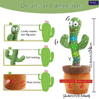 Talking Cactus Toy with LED 120 English Songs Singing Musical Toys Repeat What You Say Suitable for Babies and Toddlers Good Vibrations
