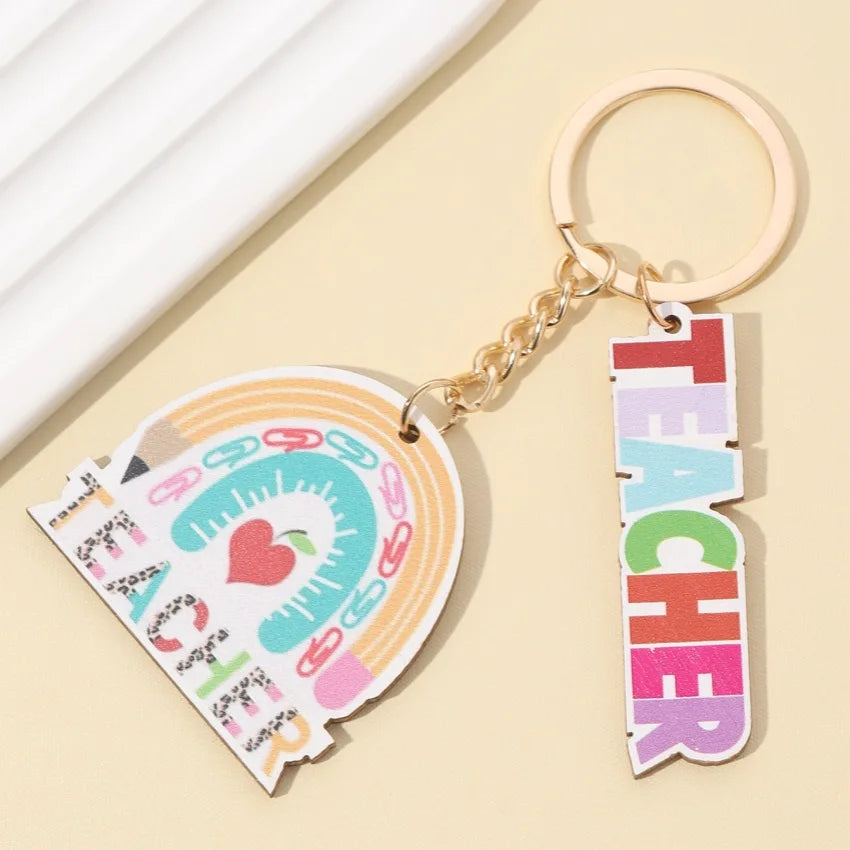 Teachers Day Gift Keychain Graduation Decorations 2025 Bus Book Wood Pendant Bag Charms Tassel Key Chains for Best Friends Gifts Good Vibrations