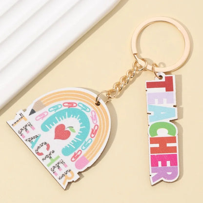 Teachers Day Gift Keychain Graduation Decorations 2025 Bus Book Wood Pendant Bag Charms Tassel Key Chains for Best Friends Gifts Good Vibrations