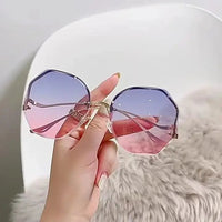 Rimless Sunglasses Polygon Fashion Popular Women Men Shades Big Frame Round Sun Glasses for Female Oculos Gradient Sunglasses Good Vibrations