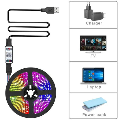 RGB LED Strip Light SMD 5050 USB Remote&APP Control Bluetooth Flexible Tape Diode Ribbon for TV Backdrop Living Room Bedroom Good Vibrations
