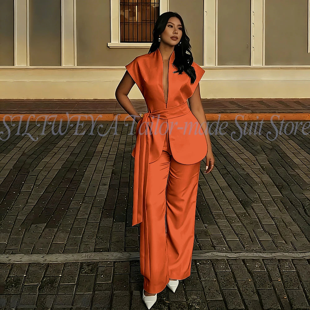Modern Women Suits For Wedding Business Fashion 2 Pieces Sets Elegant Women's Sets Outfits Short Sleeves Jacket Pants Customized Good Vibrations