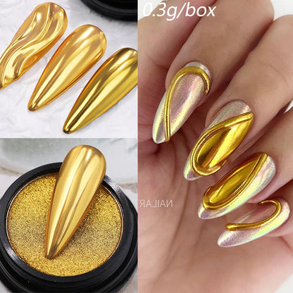 NICOLE DIARY Moonlight Mirror Nail Powder Aurora Silver Glitter Metallic Effect UV Gel Polish Pigment Chrome DIY Nail Decoration Good Vibrations