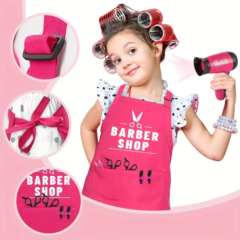 17pcs  Girls Beauty Salon Set, Pretend Play Hair Cutting Kit, Hairdresser Toy With Hair Dryer, Scissors, Barber Apron And Stylin Good Vibrations