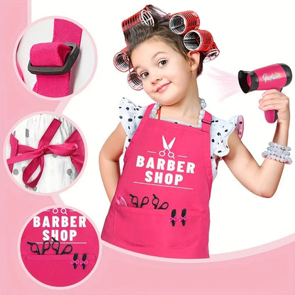 17pcs  Girls Beauty Salon Set, Pretend Play Hair Cutting Kit, Hairdresser Toy With Hair Dryer, Scissors, Barber Apron And Stylin Good Vibrations