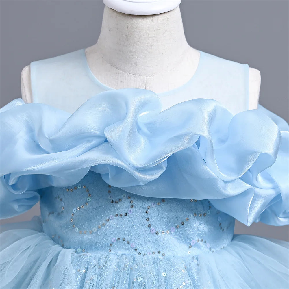 New Girl's Wedding Evening Dress Petal Sequin Mesh Sleeveless Dress Birthday Party School Graduation Party Dress Good Vibrations