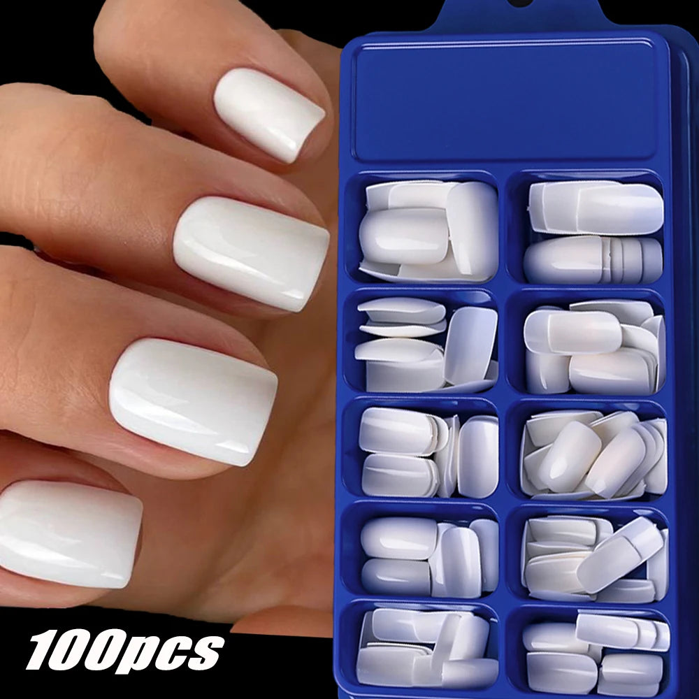 100Pcs Light Pink Press on Nails Short Medium Square Wearable Fake Nails Tips 10 sizes Full Cover False Nails Finger Decoration Good Vibrations