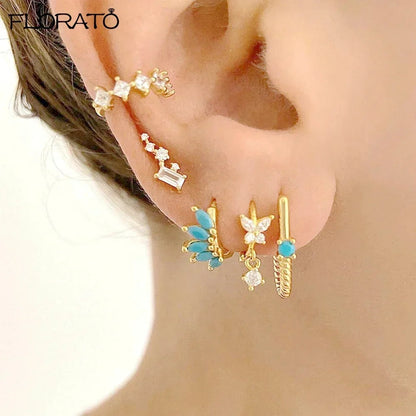 925 Sterling Silver Needle Summer Blue Earrings Trend 18K Gold Hoop Earrings for Women Fashion Puncture Jewelry Ear Accessories Good Vibrations