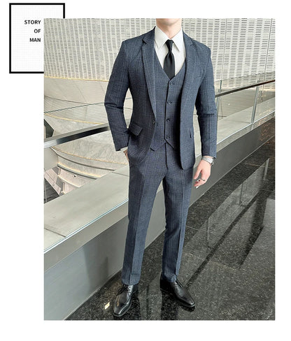 Quality Three-piece Suit Vest Trousers Set for Men Korean Fashion Slim Fit Business Casual Wedding Handsome Style