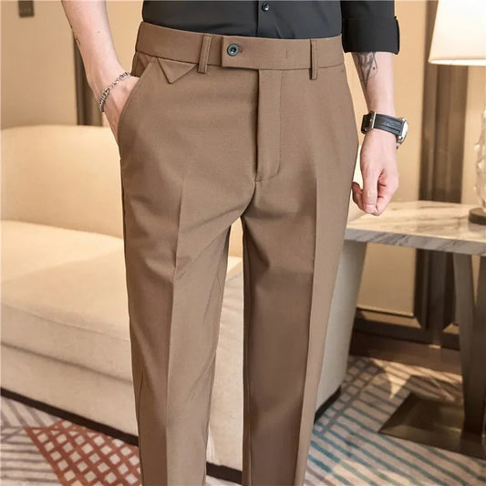 Men Suit Pants 2025 Autumn Elastic Waist Solid Slim Fit Dress Pants Office Business Casual Trousers High Quality Men's Clothing Good Vibrations