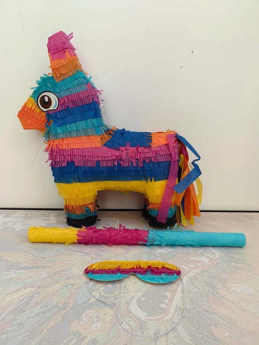 1Set/BOX  With Stick and Blindfold Donkey Pinata Fiesta Donkey Pinata Bundle Mexican Pinata Rainbow Donkey Pinata for Birthday, Good Vibrations