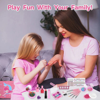 Girls Real Makeup Kit Washable Princess Play Makeup Set Kids Toys Safe Non Toxic Girls Pretend Play Birthday for Kids Gifts Good Vibrations