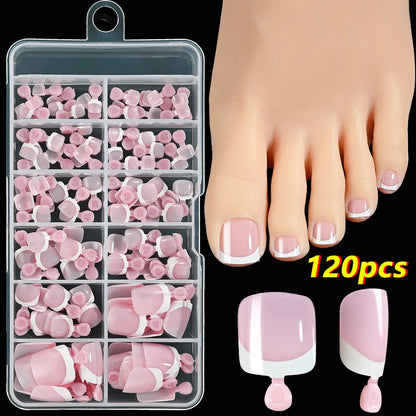 120Pcs French Short Square Artificial Press On Toenails Nude Pink Full Cover False Toe Nails Fake Toe Nail Extension For Women Good Vibrations