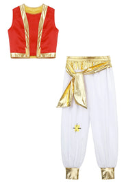 #6-16 Arab Prince Costume Persian Arabian Halloween Role Play Cap Sleeves Vest Waistcoat with Harem Pant Suit Carnival Outfits Good Vibrations