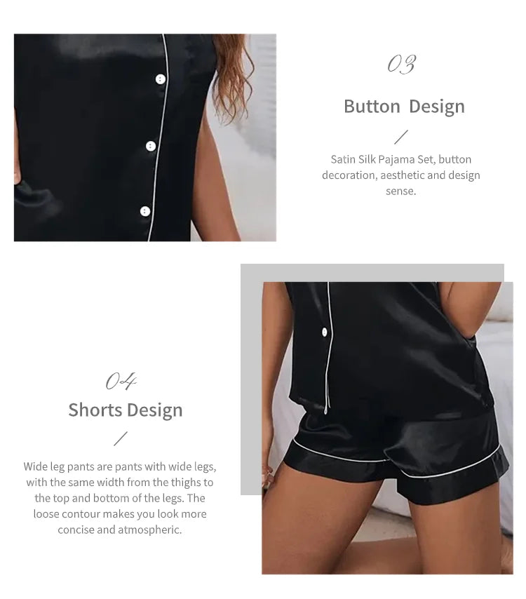 Women Two-piece Pj Sets Sleepwear Loungewear Button-Down Pajama Women 2 Piece Pijama Homewear Shorts Set Good Vibrations