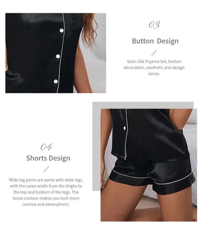 Women Two-piece Pj Sets Sleepwear Loungewear Button-Down Pajama Women 2 Piece Pijama Homewear Shorts Set Good Vibrations