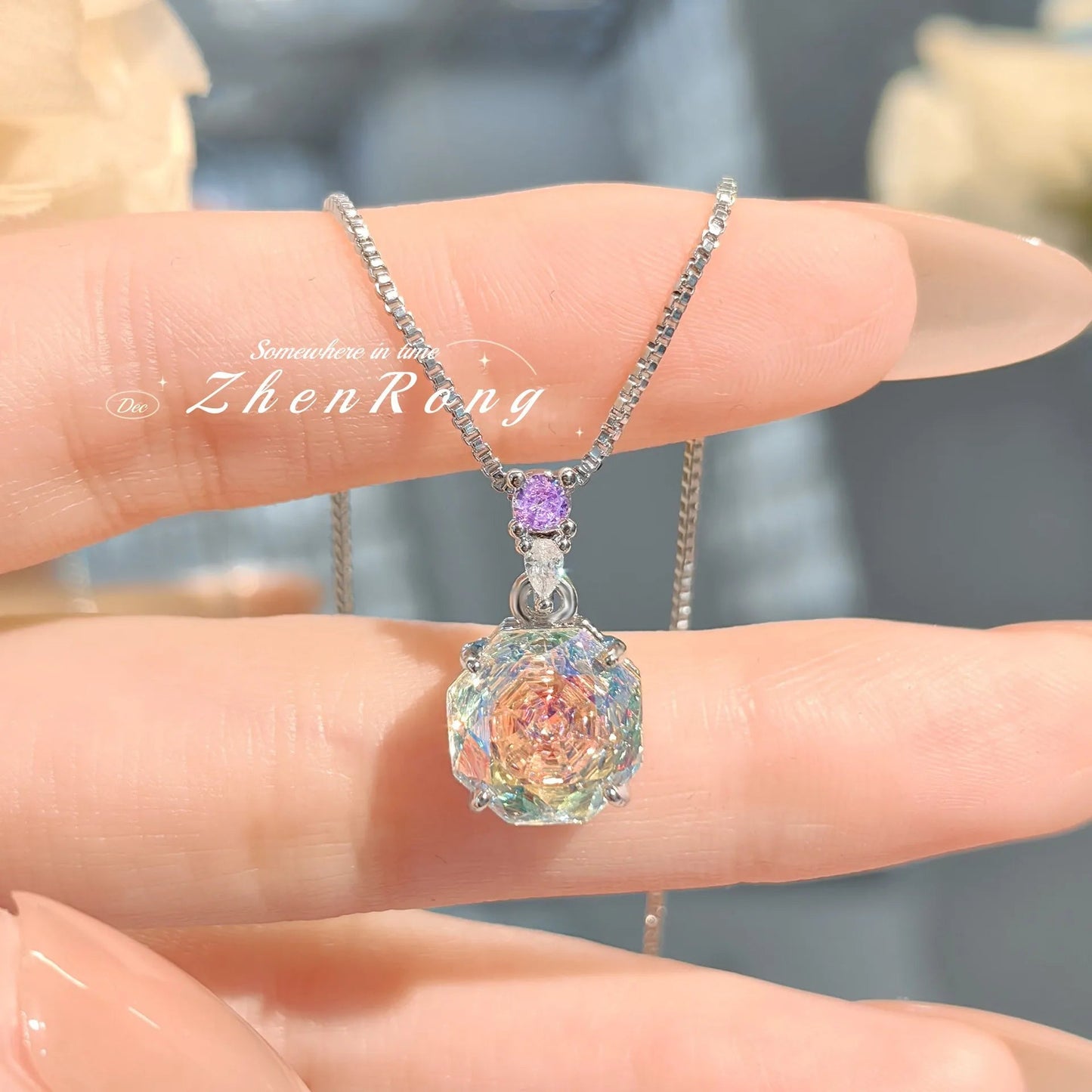 New Rose Cut Dream Color Zircon Crystal Pendant Necklaces Stud Earrings Rings For Women Fashion Luxury Female Jewelry Sets Good Vibrations Adult Super Store