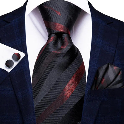 Hi-Tie Designer Red Burgundy Plaid Silk Wedding Tie For Men Handky Cufflink Gift Mens Necktie Fashion Business Party Dropshiping Good Vibrations