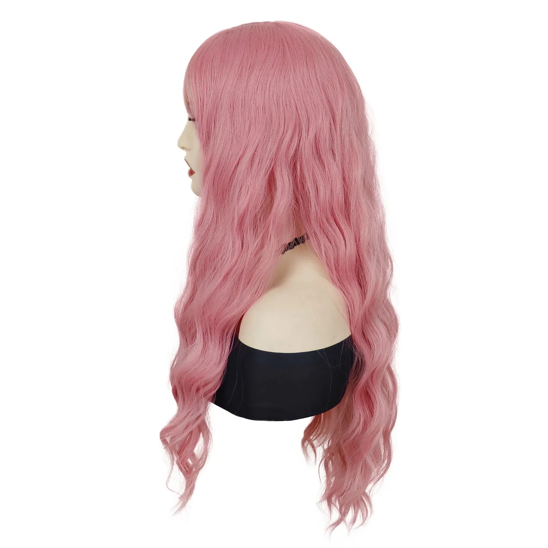 Synthetic Cosplay Pink Wigs Long Water Wavy Wig with Bangs for Women Girls Halloween Wig Costume Carnival Party Christmas Use Good Vibrations