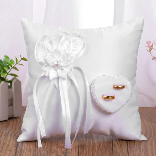 Wedding Ring Pillow Elegant Heart Bowknot Ring Bearer Pillow Portable Wedding Supplies