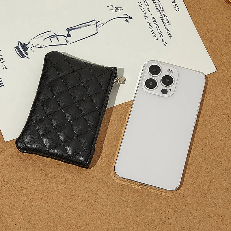 Women Small Coin Purse PU Leather Zipper Wallets Pouch Plaid Print Change Purses Business Card Holder Ladies Mini Coin Bag Good Vibrations