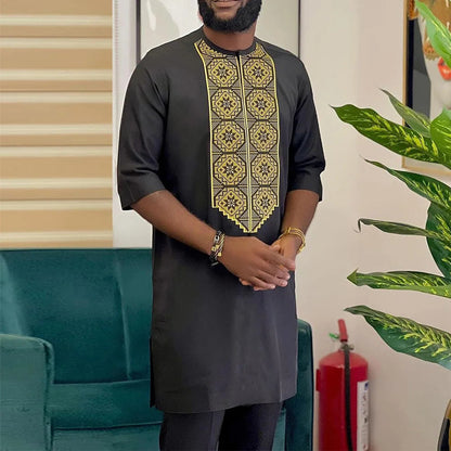 New Dashiki Luxury Full Set Men's Set Round Neck Embroidered Men's Set African Traditional Two Piece Set Men's Full Set Suit Good Vibrations