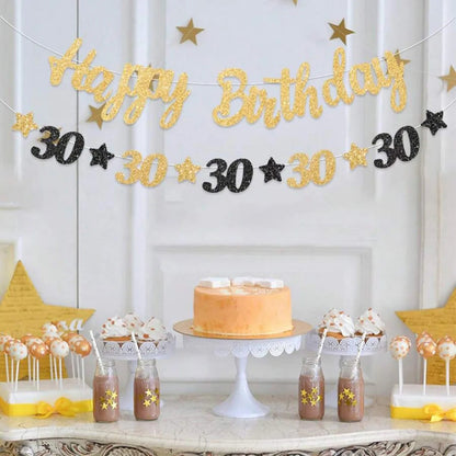 18th 20th 30th 40th 50th Birthday Party decor Supplies for Men Women Black and Gold 18th~60th Years Old Party banner Decoration Good Vibrations