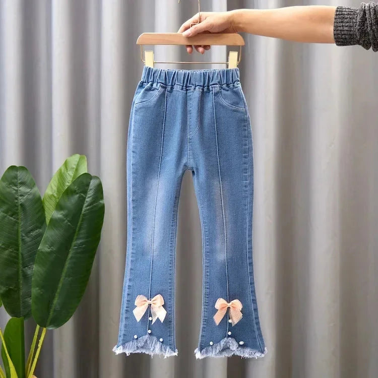 Kids Girls Jeans Pants for 2024 New Spring Autumn Long Flared Jeans Children's Pants 4-10Yrs Girls Cowboy Pants Trousers Good Vibrations