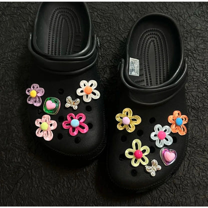 12Pcs Shoes Charms Removable Colorful Flower Shoes Accessories for Girls Summer Shoes DIY Gift Good Vibrations