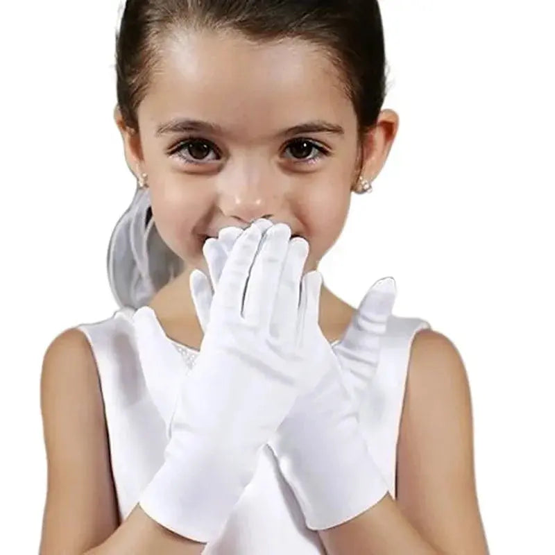 Kids Gloves White Short Satin Feel Boy Hold Flower Girl Good Vibrations