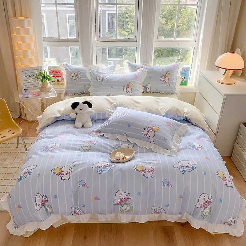 Sanrio Kids Bedding Set Kuromi Cinnamoroll Mymelody Duvet Cover Bed Sheet Pillowcase Bedsheet Double Single King Queen Twin Size Good Vibrations