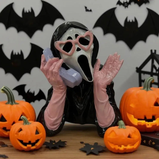 Pink Halloween Ghost Figurine Luminous Resin Screaming Face Ghost Statue Spooky Hand-Painted Glowing Ghost Ornament Good Vibrations