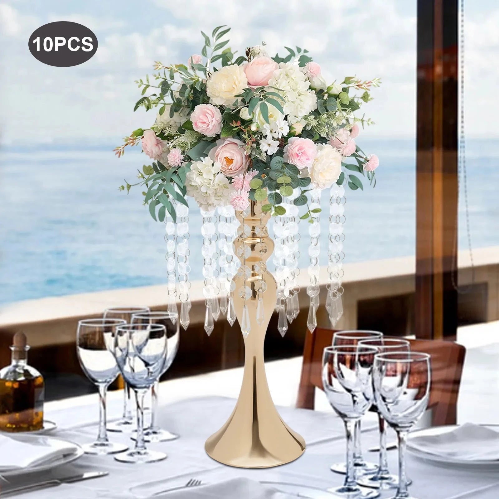 Crystal Flower Stand Wedding Centerpieces Metal Flower Vase Holders for Wedding Party Decor (Gold/Silver) Good Vibrations