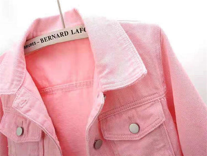 2024 New Women Spring Autumn Denim Jacket Tops Pink Color Solid Short Multicolor Feminino Three Quarter Sleeve Jean Jacket Good Vibrations