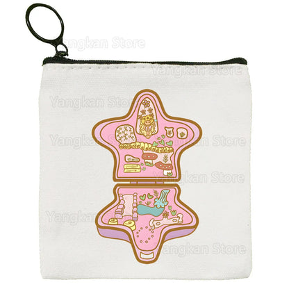 Kawaii Polly Pocket Bag Pure White Bag Handmade Cloth  Coin Purse Whiteboard Bag Handbag Good Vibrations