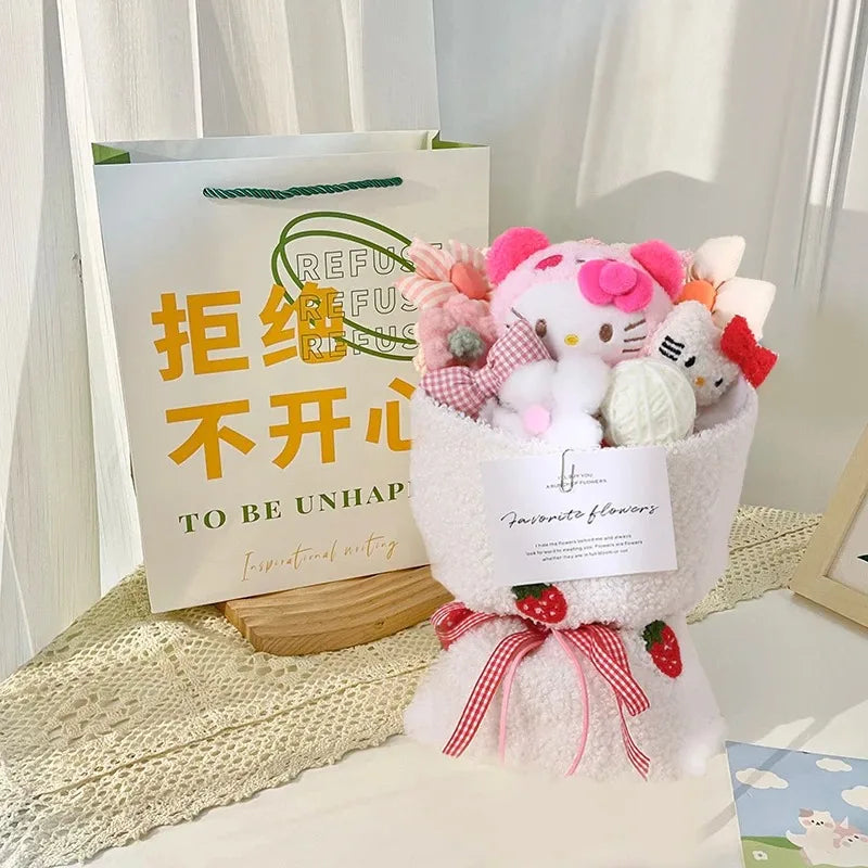 Sanrio Hello Kitty Bouquet Cute Cartoon Plush Doll Flower Cinnamoroll Kuromi My Melody Toys Flower Girl&Child Holiday Gifts Good Vibrations