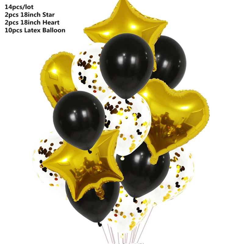 14pcs Rose Gold Mix Star Heart Confetti Latex Balloons Birthday Party Decorations Kids Adult Wedding Anniversary Globos Supplies Good Vibrations