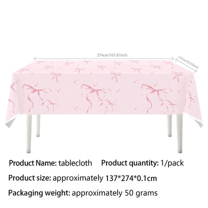 Pink Bow Tie Disposable Tableware Birthday Party Supplies Festival Tableware Pink Pattern Plate Mat Disposable Paper Cups Knive Good Vibrations