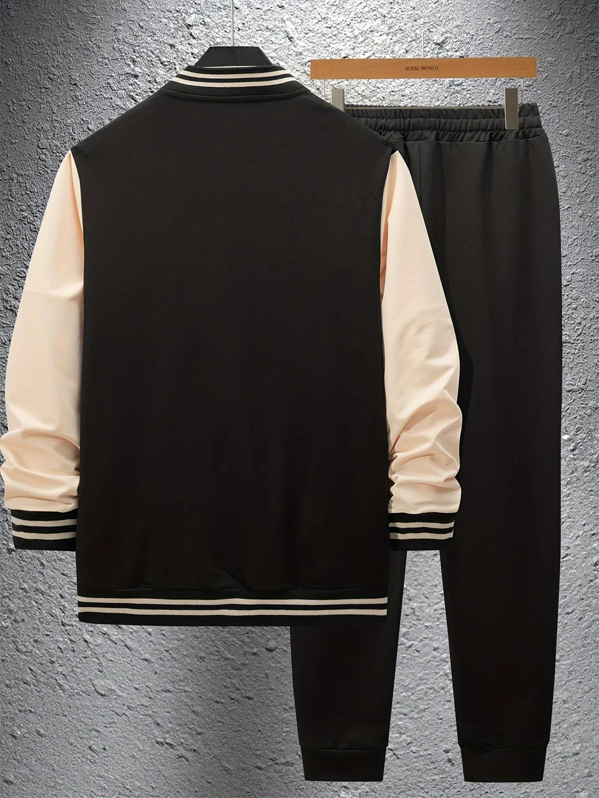 Men's Casual Baseball Jacket & Pants Color Block Polyester Button-Up with Belt Detail for Spring/Fall 1/2pieces Good Vibrations