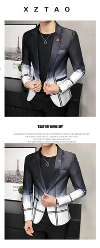 Blazer Men Boutique Fashion Plaid Men's Slim Casual Suit Jacket Male Ball Social Blazer Suit Coat Host Clothing Good Vibrations