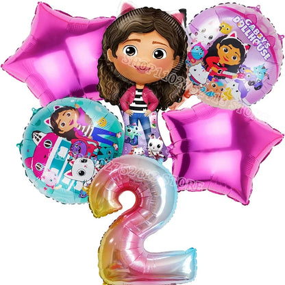 Gabby Dollhouse Birthday Party Supplies Kids Disposable Tableware Backdrop Cake Decoration Girl Baby Shower Numbers Balloon Gift Good Vibrations