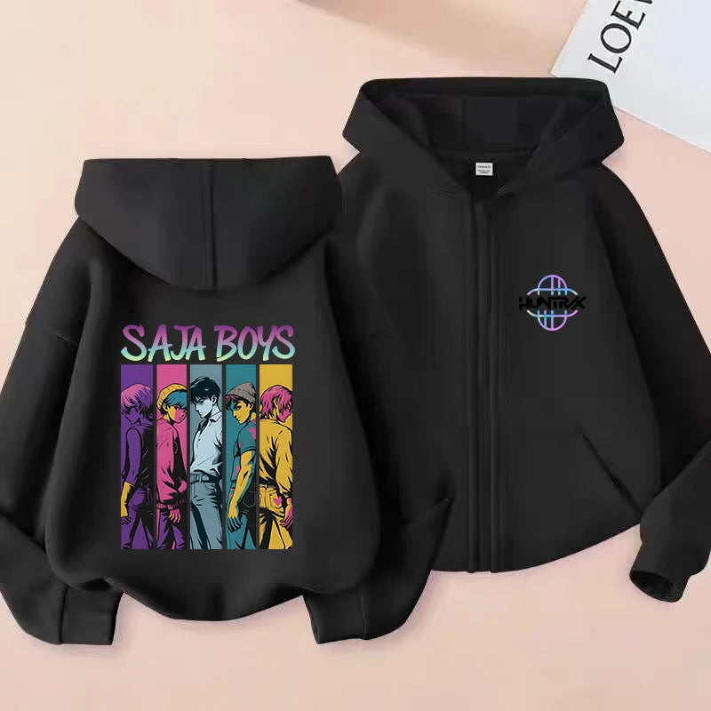Demon Hunters K-pop Film Zipper Hoodie Fashion Oversized Jacket Zip Up Sweatshirt Streetwear Good Vibrations