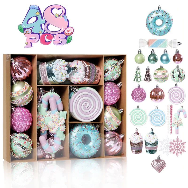 Christmas Macaron Ice Cream Donut Shapes Ball Ornament Xmas Tree Hanging Pendants Home Party Navidad Christmas Decor 2024 Good Vibrations